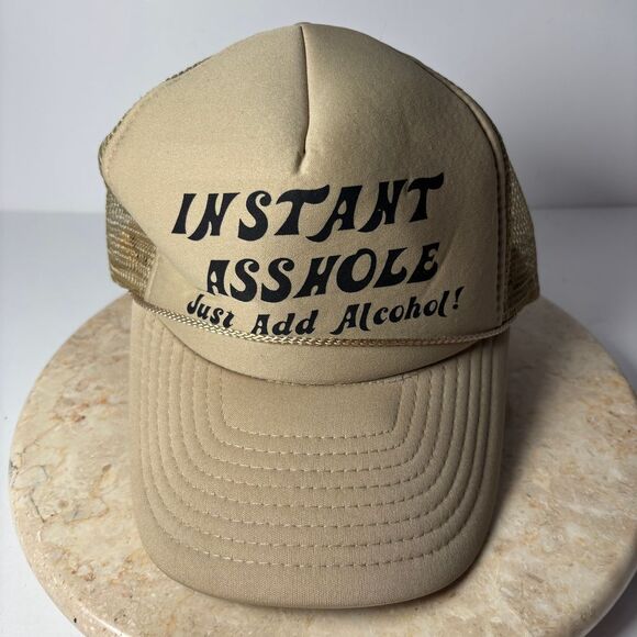 Vintage‎ SnapBack Trucker Hat Instant A**hole Just Add Alcohol Cap Beige Retro - Picture 1 of 10